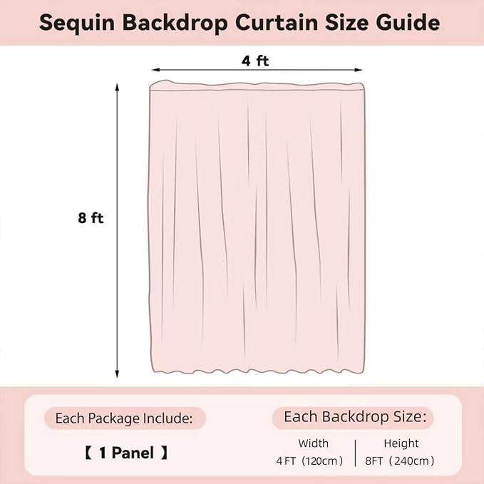 Sugargirl Champagne Sequin Backdrop Curtain 4FTx8FT Glitter Champagne - Image 7