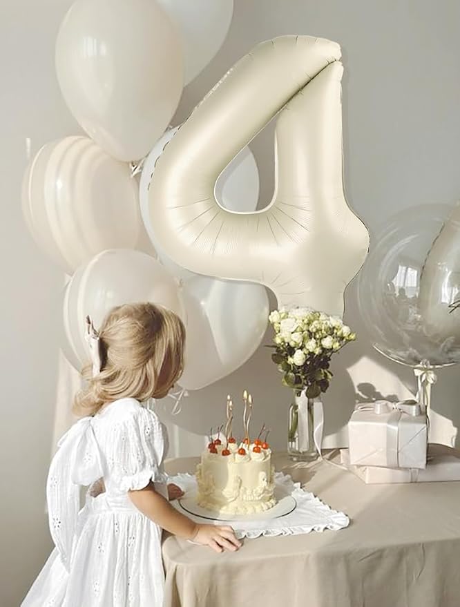 4 Balloon Number 40 Inch Cream Balloons - Image 2