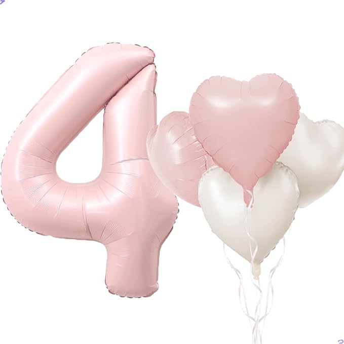Pink 4 Balloon Number Pastel Pink 4th Birthday Party Decorations by Unknown