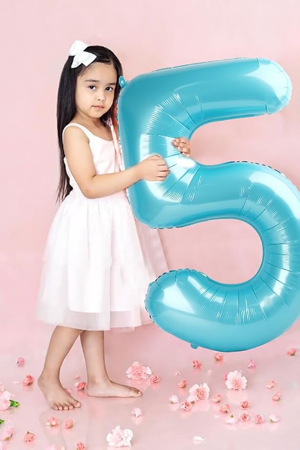 0 Balloon Number 40 Inch Pastel Blue Balloons - Image 3