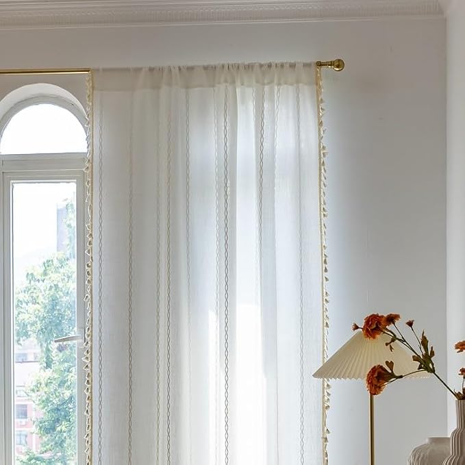 Sutuo Home White Boho Curtains for Bedroom 96 Inch Length, Light Filtering - Image 3