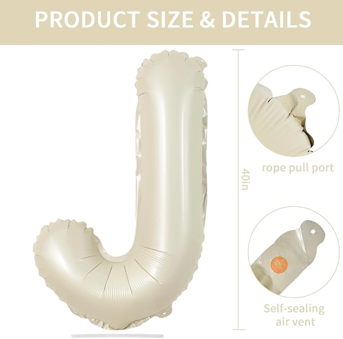 TONIFUL 40 Inch Large Cream White Letter J Balloons Giant Alphabet Letter - Image 2