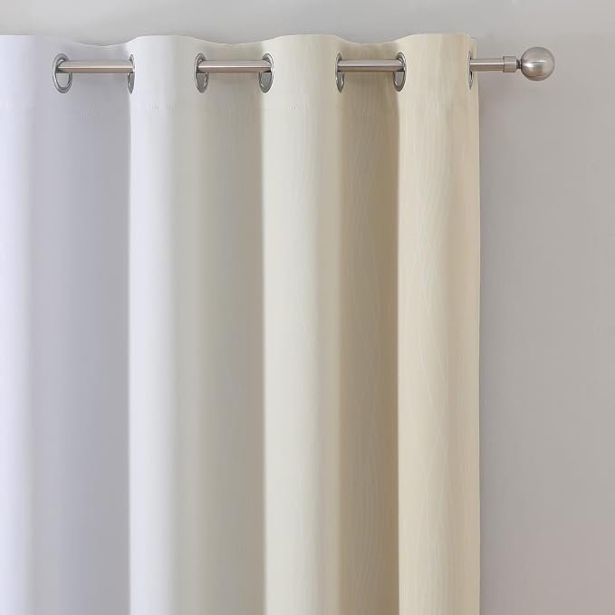 Ombre Greyish White and Beige Blackout Curtains & Drapes 96 Inch Length 2 Panels - Image 4