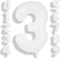 SUWEN 40 Inch White Large 3 Balloon Number Big Foil Helium Numbers 0-9 | Giant by SUWEN