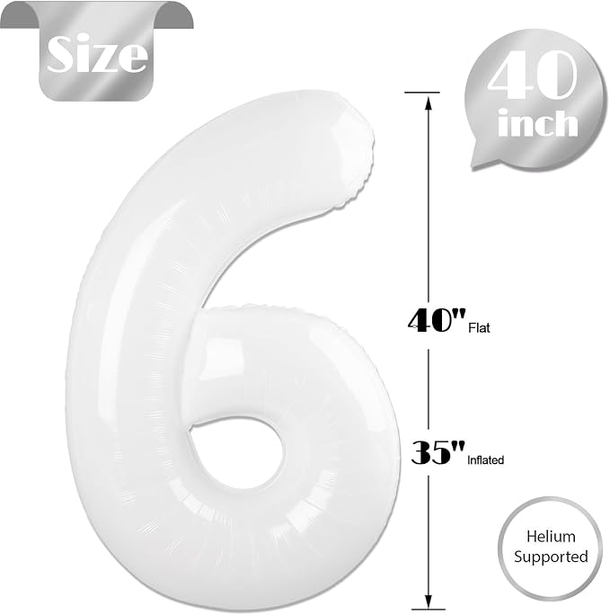 White Number 6 Balloon 40 Inch, 6th Birthday Party Decorations Men Women | Foil - Image 5