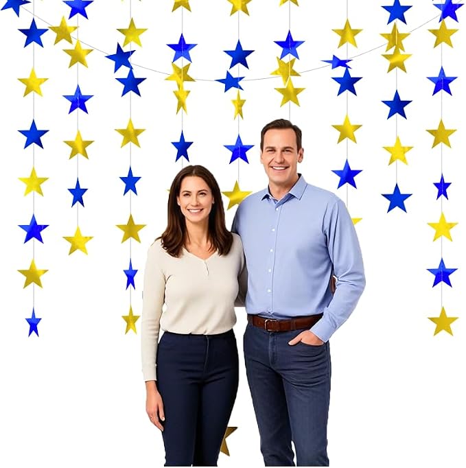 Blue Gold Shining Star Hanging Garland Blue Gold Hanging Sparkling Star - Image 5
