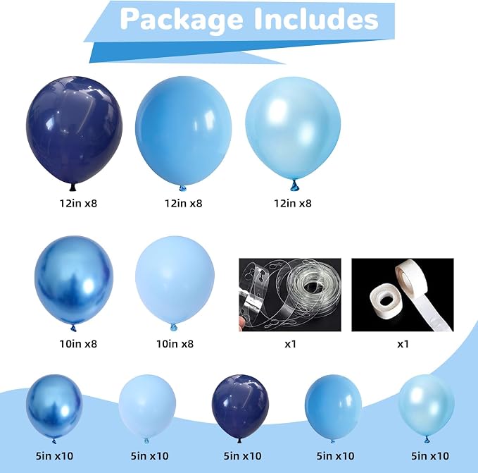 HILAVO Blue Balloon Garland Arch Kit Fathers Day Metallic Chrome Pearl Baby - Image 2