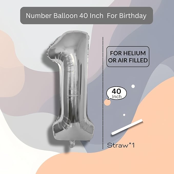 Blue Number Balloon 1 Mylar Foil Balloons 40 inch - Image 7