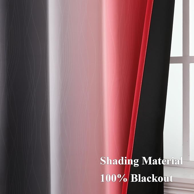 Ombre Red and Black Curtains 54 Inch Length 2 Panels, 100% Blackout Curtains - Image 5
