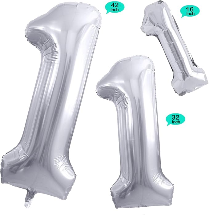 Silver Number 1 Foil Balloons, Huge Number Balloons - Image 2