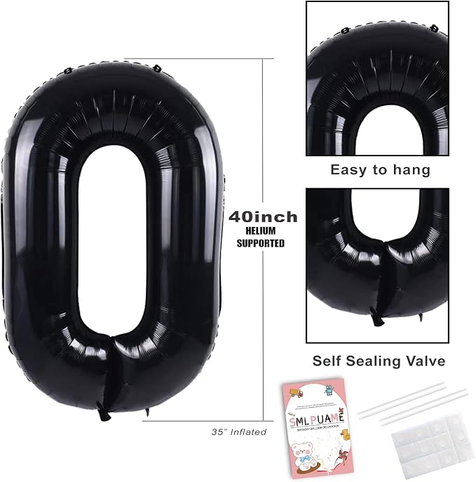 40 inch Number Balloon 0-9 Black Large Number 0 Balloons, Digital Balloons - Image 3