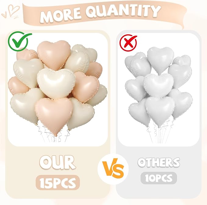 Cream White Beige Heart Balloons, Retro Apricot Helium Balloon - Image 3