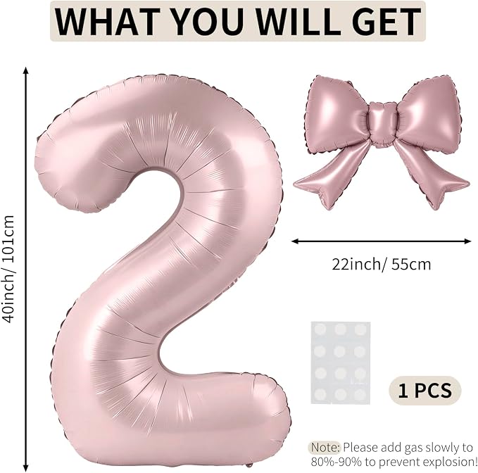 40 Inch Number 2 Balloon with Bow, Coquette Aesthetic Foil Balloon - Image 2