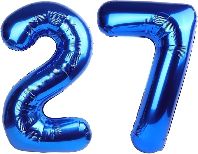 27 Balloon - Metallic Blue Birthday Number Balloons, 40 Inch Decorations | by ALPHADELTAPI