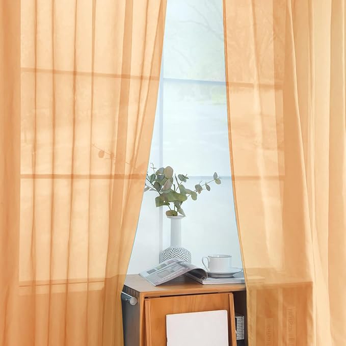 SpaceDresser Beige Sheer Curtains 4 Panels Rod Pocket Semi-Sheer Curtain 54 - Image 4