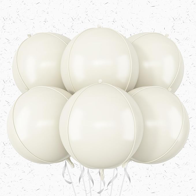 6Pcs Cream White Round Foil Balloons, Giant 4D Round Ball Balloon, 22 Inch by Adorely