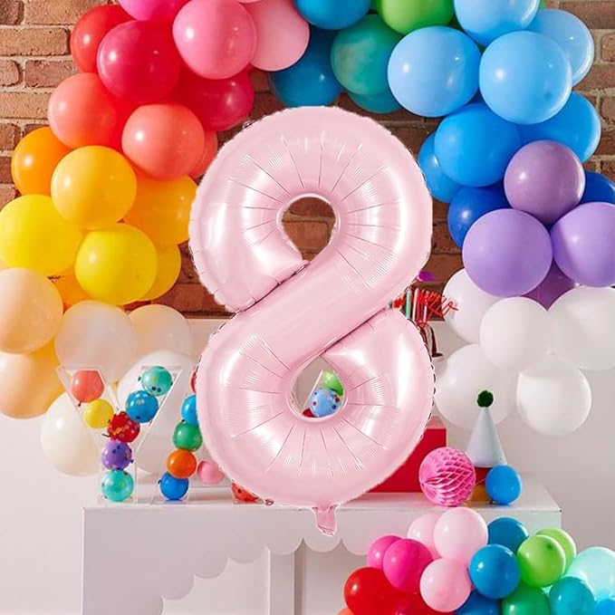 TONIFUL 40 Inch Pastel Pink Number 8 Balloons Large Foil 8th Birthday Decor | - Image 3