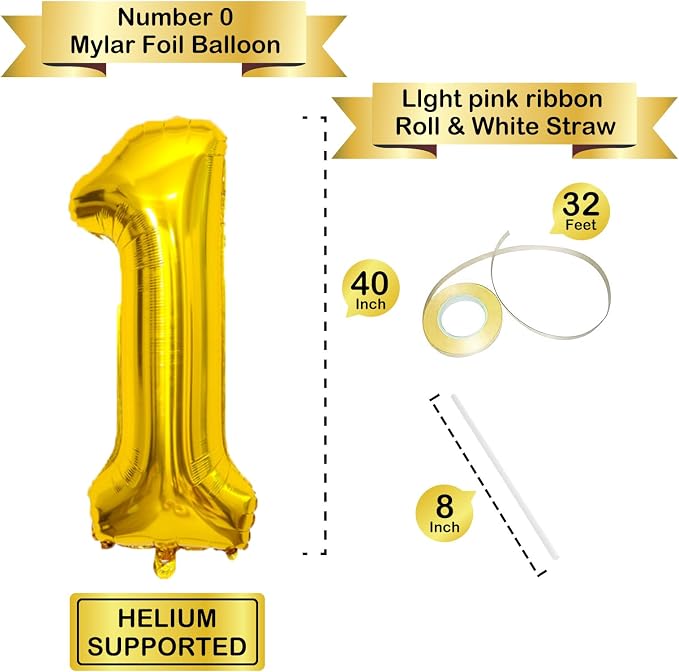 40 Inch Gold Number Balloons, Helium Mylar Foil Number Balloons - Image 3