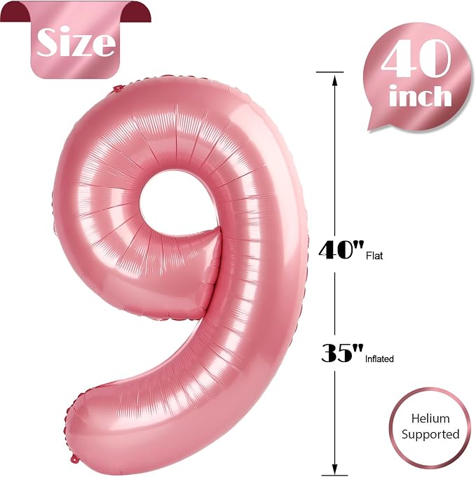 Pastel Pink Number 9 Balloon 40 Inch, 9th Birthday Decorations Men Women | Foil - Image 5