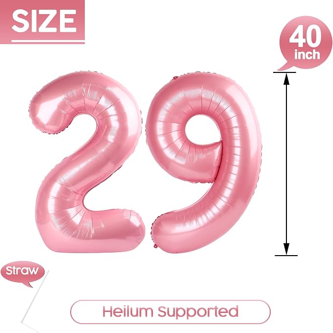 29 Balloon - Pastel Pink Birthday Number Balloons, 40 Inch Decorations | Pastel - Image 5