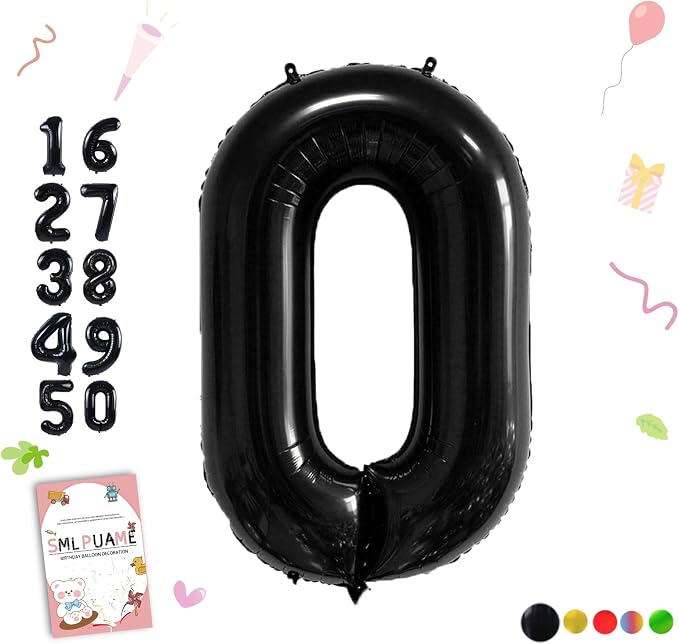 40 inch Number Balloon 0-9 Black Large Number 0 Balloons, Digital Balloons by Smlpuame