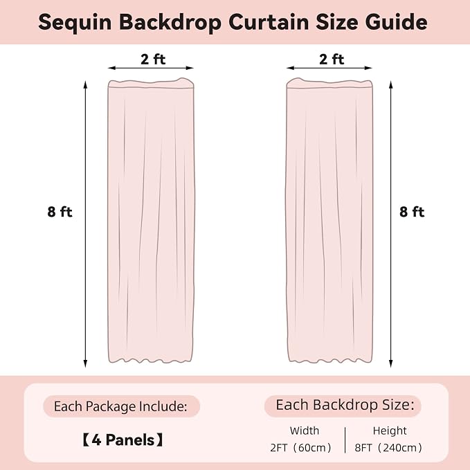 Sugargirl Orange Sequin Backdrop Curtain 4 Panels 2FTx8FT Glitter Orange - Image 6