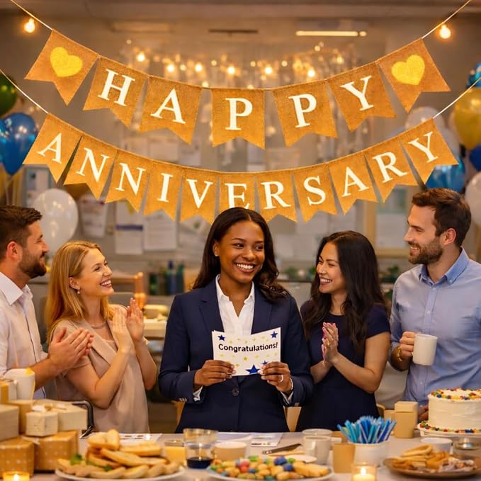 "Happy Anniversary" Burlap Banner – Rustic “Happy” and “Anniversary” across - Image 7