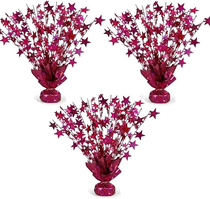 PMU 3 Pack Bursting Star Metallic Foil Spray Centerpiece- Burgundy Prismatic by PMU