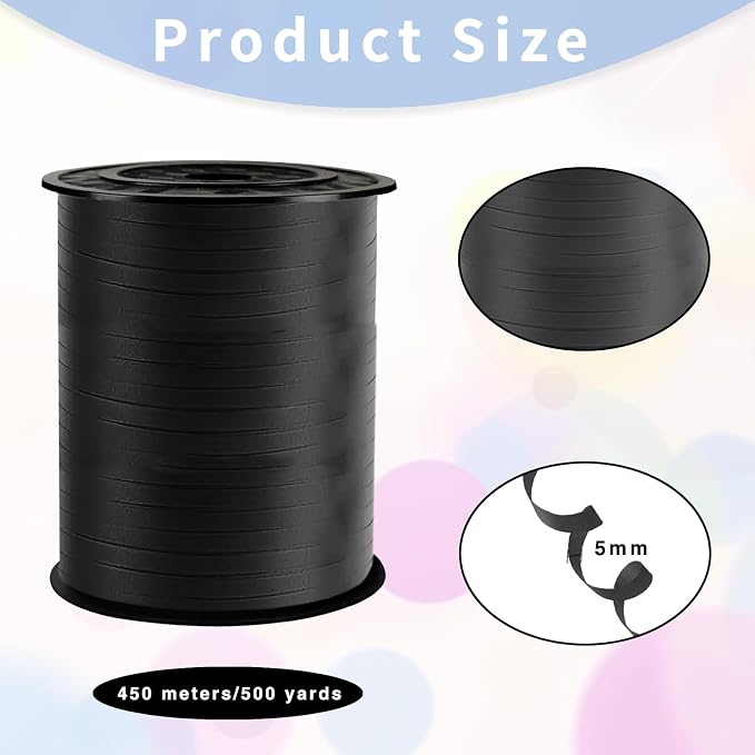 Black Curling Ribbon, 500 Yard Curling Ribbon, 1/5" Ribbon Curling - Image 2