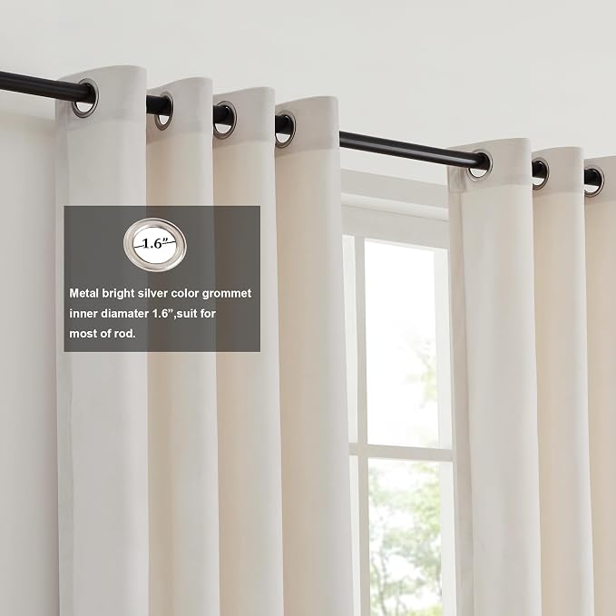 BULBUL Cream Ivory Champagne Luxury Velvet Curtains 90 inch, Color Block | - Image 2
