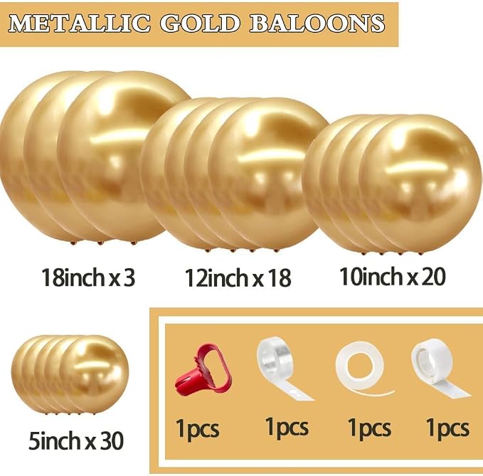 Gold Balloons Different Size 18 12 10 5in Chrome Metallic Gold Balloon Garland - Image 4