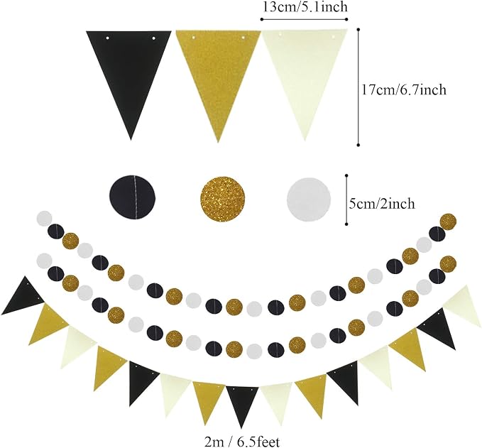 Party Decoration, Pom Poms Flowers, Garlands String Polka Dot and Triangle - Image 5