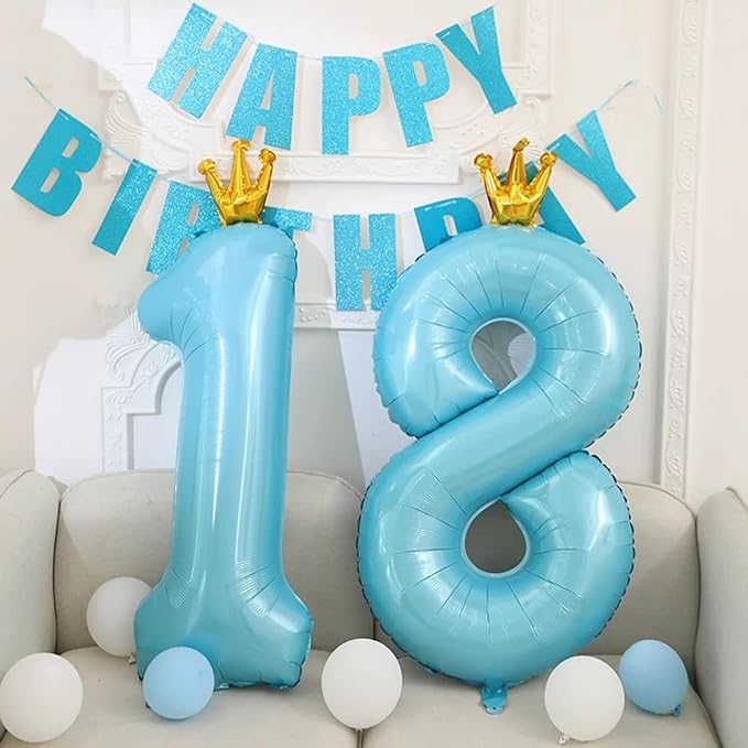 Blue Number 6 Balloon with Crown, 40 inch Blue Number Balloon 6th Birthday - Image 5