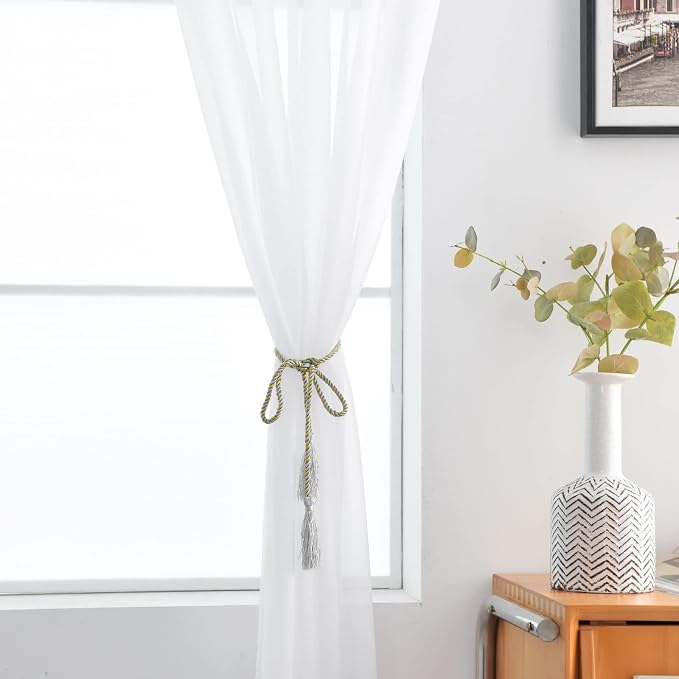 SpaceDresser Basic Rod Pocket Sheer Voile Window Curtain Liners White 2 Panels - Image 6