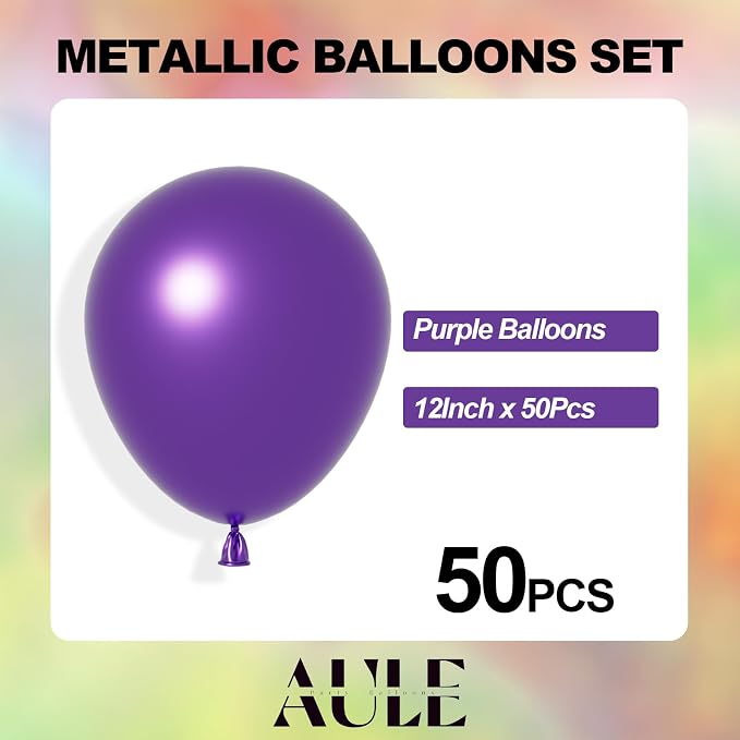 AULE 50Pcs Metallic 12 Inch Dark Purple Chrome Helium Shiny Balloons | Chrome - Image 5