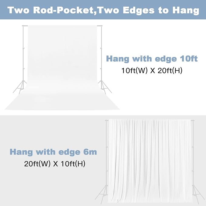 10X20ft White Photo Backdrops for Photography, LCUIRC Two Rod Pocket Backdrops - Image 3