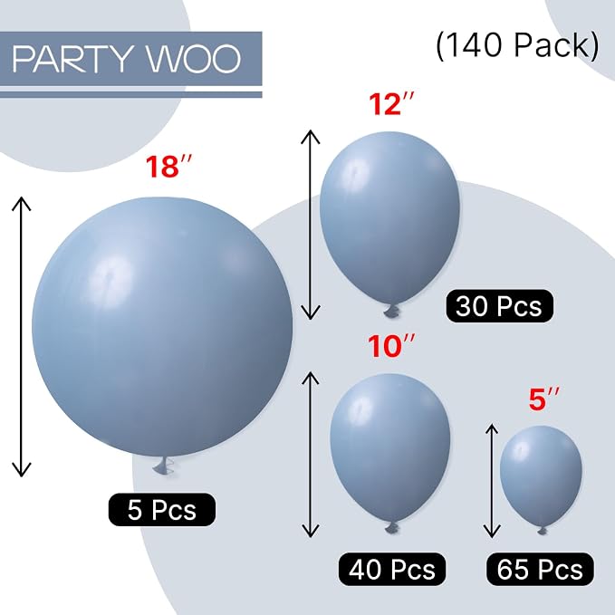 PartyWoo Dusty Blue Balloons 140pcs Slate Blue Boho Neutral Color | 18 12 10 5 - Image 6