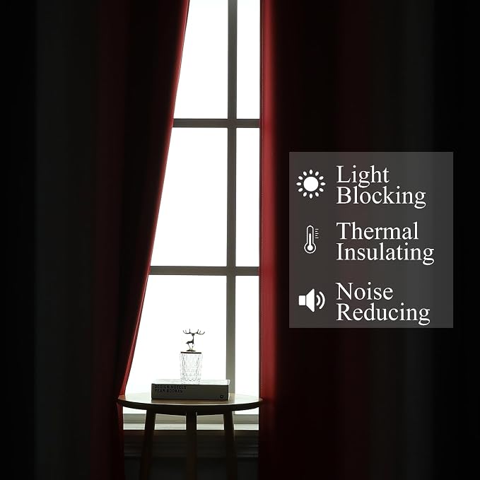 Black and Red Ombre Blackout Curtains 90 Inches Long 2 Panels Set, Thermal - Image 3