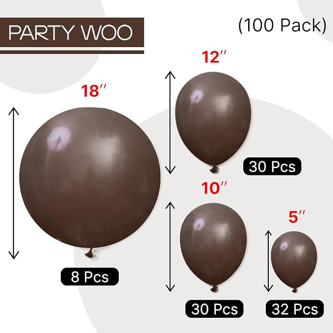 PartyWoo Dark Brown Balloons 100pcs Boho Coffee Neutral Color | 18 12 10 5 Inch - Image 6