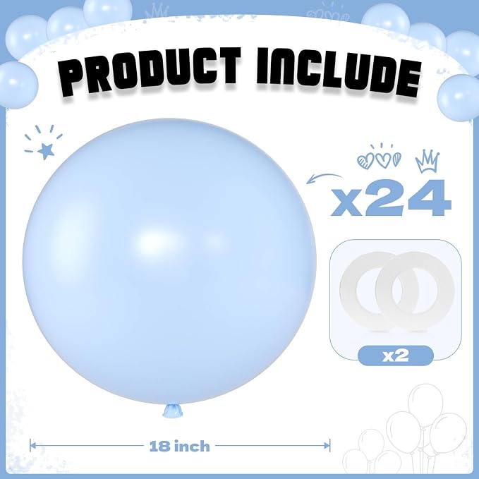 Pastel Blue Balloons 18 Inch 24 Pack Matte Helium Latex Round Balloons - Image 2