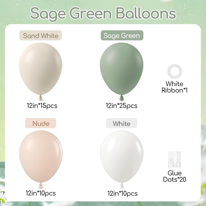 60pcs 12inch Sage Green Balloons - Image 2