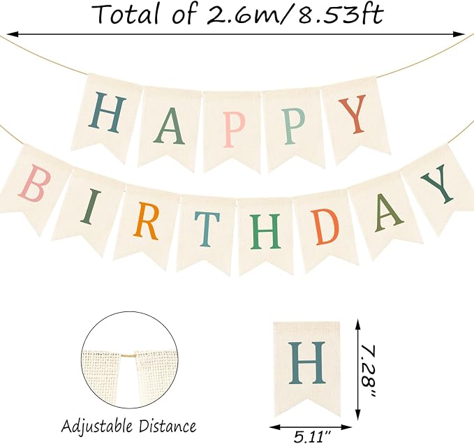 Doumeny Happy Birthday Burlap Banner Boho Birthday Garland Bunting Sage Green - Image 2