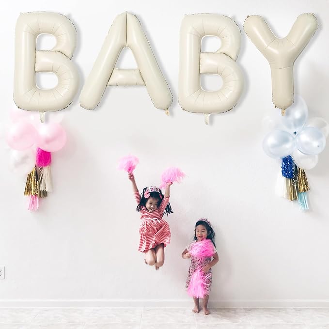 Giant Alphabet S Foil Balloons, Nude Cream White Custom Mylar Letters Balloon - Image 4