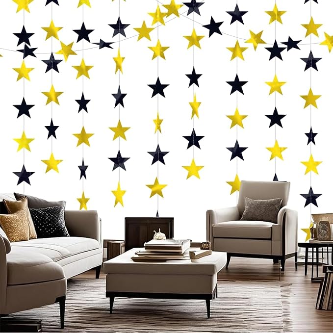 Black and Gold Shining Star Hanging Garland Black Gold Hanging Sparkling Star - Image 2