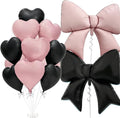 Vuzvuv Pink Black Bow Heart Balloons Set, Anniversary, Bridal Shower, Girls by Vuzvuv