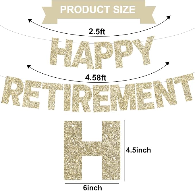 Glitter Champagne Gold Happy Retirement Banner Pre-Strung Retirement Party - Image 3