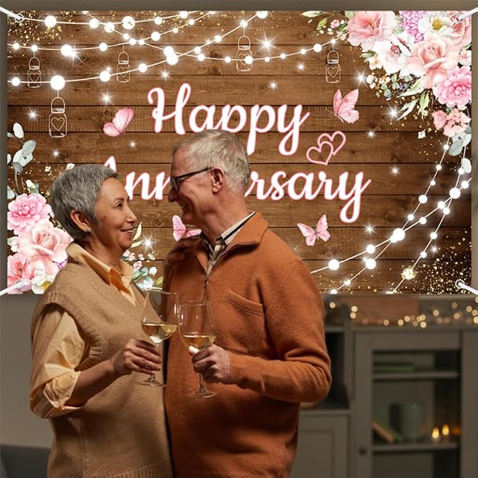 AIBIIN Happy Anniversary Backdrop Photography Background Pink Floral Wedding - Image 5