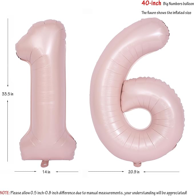 40 In Matte Pink Number Balloons Helium Foil Mylar Balloon Party Digital 16 | - Image 2