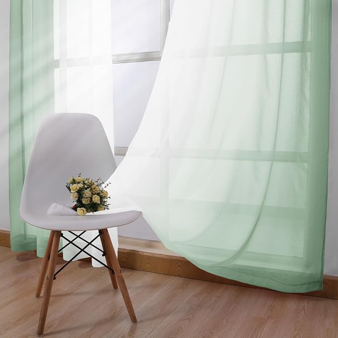 DWCN Light Sage Faux Linen Ombre Sheer Curtains - Image 4
