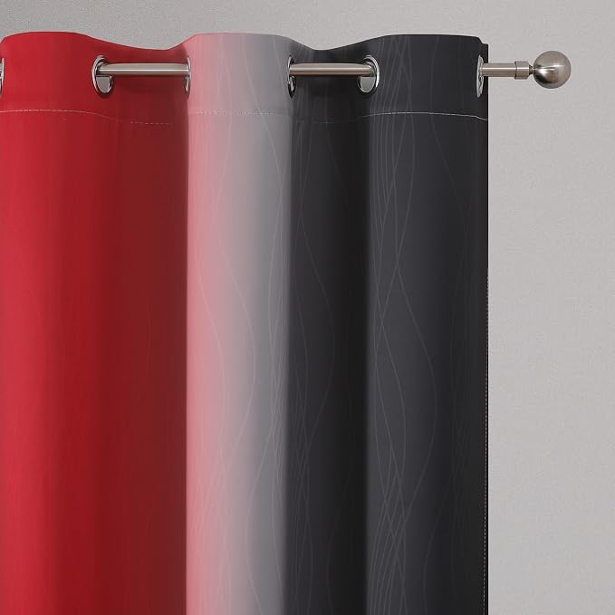 Ombre Red and Black Curtains 45 Inch Length 2 Panels, 100% Blackout Curtains - Image 4